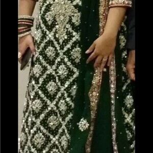 Elegant Green and Gold Embroidered Dress